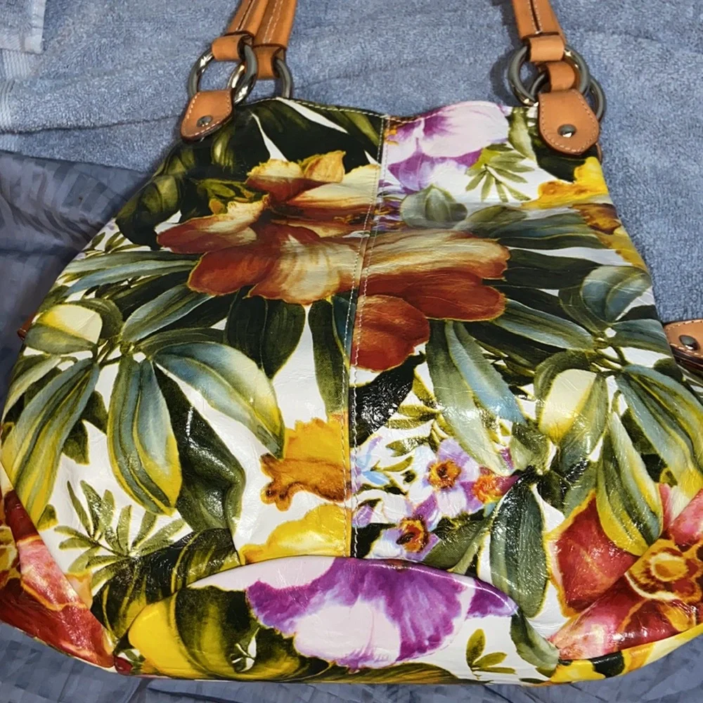 Nwot Maurizio Taiuti Floral italian Leather hobo bag_12